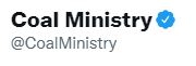 Twitter handle of the Ministry of Coal